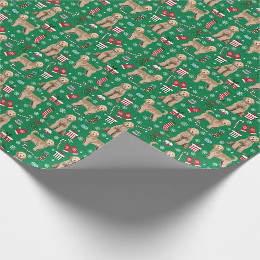 ゴールデンドードルドッグクリスマスホリデー ラッピングペーパー (角)