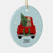ゴールデンドードルドッグレッドクリスマストラック セラミックオーナメント (右)