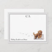 ゴールデンドードルパピードグレイ縁どモノグラム名 ノートカード (正面/裏面)