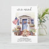 ゴールデンドードルパピー愛国的カスタムな犬の移動 案内状 (スタンド正面)