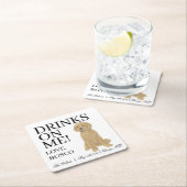 ゴールデンドードル結婚ドッグ スクエアペーパーコースター (インサイチュ)