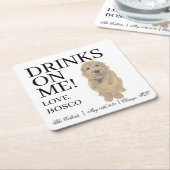 ゴールデンドードル結婚ドッグ スクエアペーパーコースター (アングル)