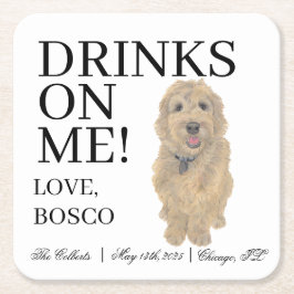 ゴールデンドードル結婚ドッグ スクエアペーパーコースター