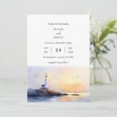 ゴールデンドーンライトハウスウォーターカラービーチ結婚式 招待状 (スタンド正面)