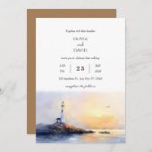 ゴールデンドーンライトハウスウォーターカラービーチ結婚式 招待状 (正面/裏面)