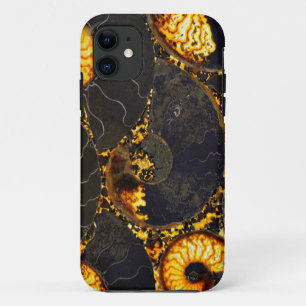 ゴールデンナウティラス黒金ゴールド化石抽象デザイン iPhone 11 ケース