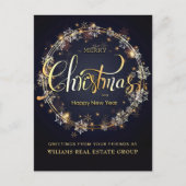 ゴールデンネイビークリスマススノーフレーク企業のグリーティング ポストカード (正面)