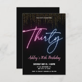 ゴールデンネオンが私に30歳の誕生日パーティー 招待状 (正面/裏面)