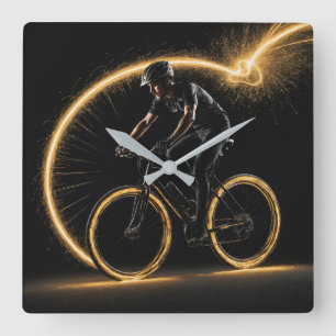 ゴールデンネオン自転車 スクエア壁時計