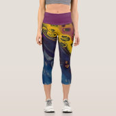 ゴールデンネブラ、明るい黄色、青、銀 カプリレギンス (正面)