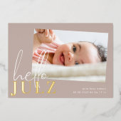 ゴールデンネームHelloフォトベビー誕生のお知らせ 箔招待状 (正面)