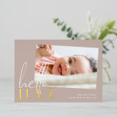 ゴールデンネームHelloフォトベビー誕生のお知らせ 箔招待状 (立ち正面)