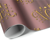 ゴールデンノエルとダスキーピンク/バラ金ゴールドクリスマス ラッピングペーパー (ロールコーナー)