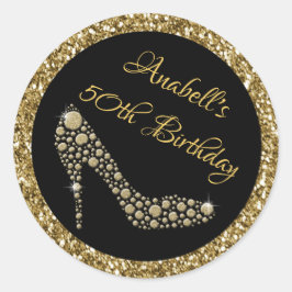 ゴールデンハイヒール50誕生日ステッカー ラウンドシール