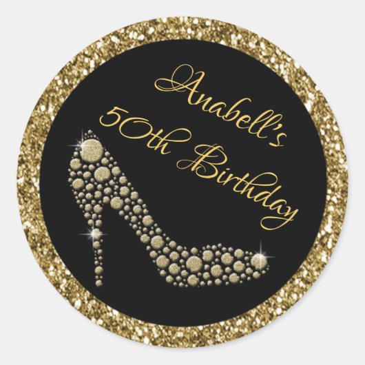 ゴールデンハイヒール50誕生日ステッカー ラウンドシール (正面)