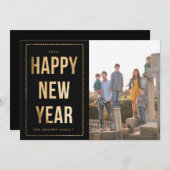 ゴールデンハッピーニューイヤーのフォトカード（黒） シーズンカード (正面/裏面)