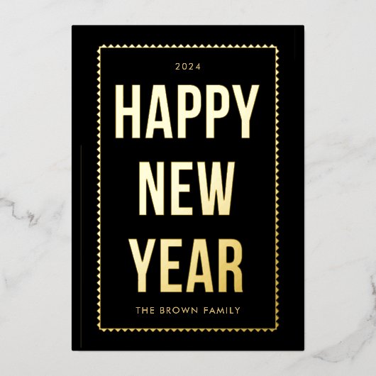 ゴールデンハッピーニューイヤーのフォトカード(黒) 箔シーズンカード (正面)
