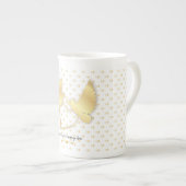 ゴールデンハトとハート、穏やかな愛 ボーンチャイナマグカップ (正面右)