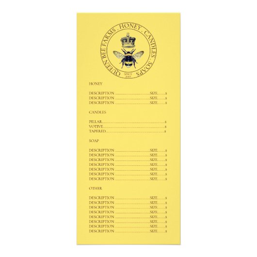 ゴールデンハニービー製品価格表 ラックカード (正面)