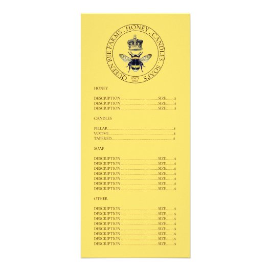 ゴールデンハニービー製品価格表 ラックカード (裏面)