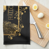 ゴールデンハロウィーンスカルラヴェンス キッチンタオル (四つ折り)