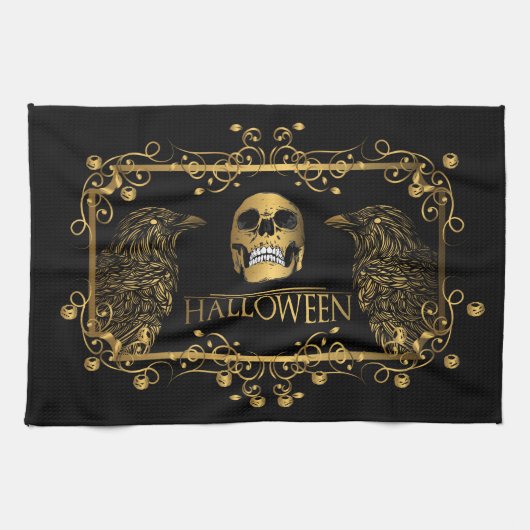 ゴールデンハロウィーンスカルラヴェンス キッチンタオル (横)