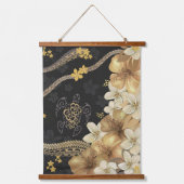 ゴールデンハワイアンハイビスカスアンドタパフュージョン 吊り下げ型タペストリー (正面)