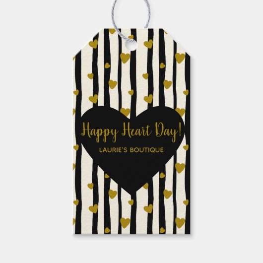 ゴールデンハートとブラックストライプ ギフトタグ (正面)