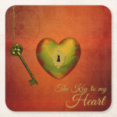 ゴールデンハートと鍵 スクエアペーパーコースター (正面)