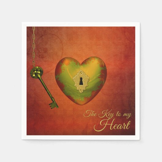 ゴールデンハートと鍵 スタンダードカクテルナプキン (正面)