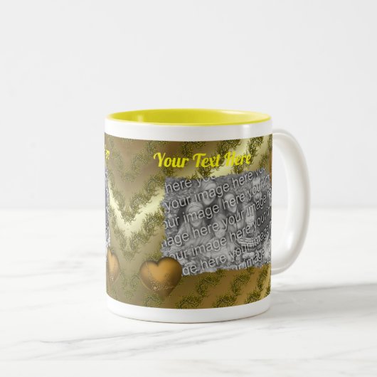 ゴールデンハートのフレームパーソナライズされた写真 ツートーンマグカップ (正面右)