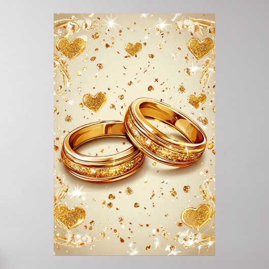 ゴールデンハートの結婚指輪 ロマンティックな愛 💍 ポスター (正面)