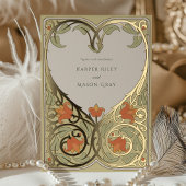 ゴールデンハートアールヌーボー結婚式招待状 箔招待状