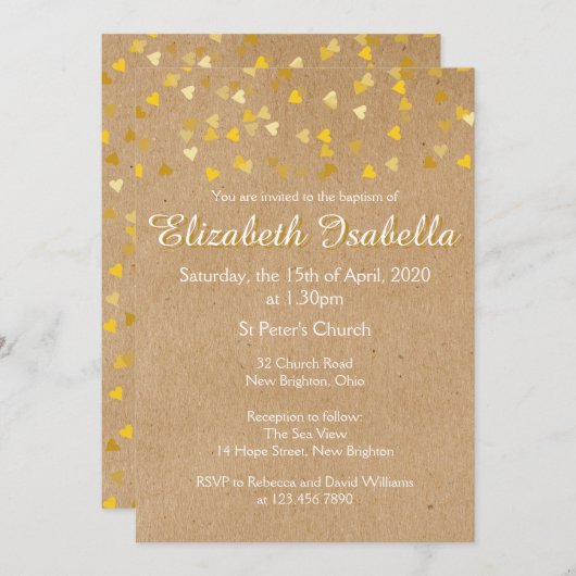 ゴールデンハートバプティスマ《キリスト教》洗礼式や命名式招待状 招待状 (正面/裏面)