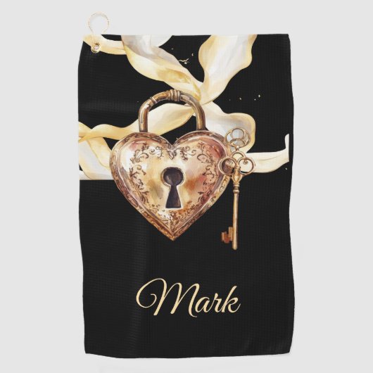 ゴールデンハート鍵バレンタインデーにゴルファーのために ゴルフタオル (正面)
