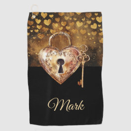 ゴールデンハート鍵バレンタインデーにゴルファーのために ゴルフタオル