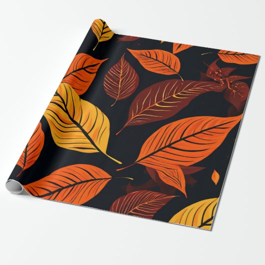 ゴールデンハーベスト：秋の葉プリント ラッピングペーパー (アンロールド)