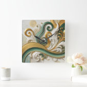 ゴールデンハーモニースワール - エレガントな抽象的壁掛け時計 スクエア壁時計 (ホーム)