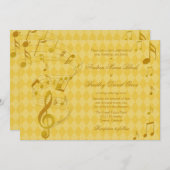 ゴールデンハーレクイン音楽ノート結婚式招待状 招待状 (正面/裏面)