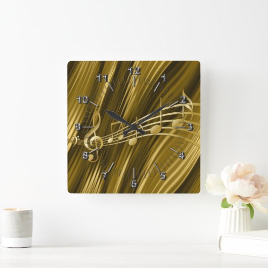 ゴールデンバイオリン鍵 スクエア壁時計 (ホーム)