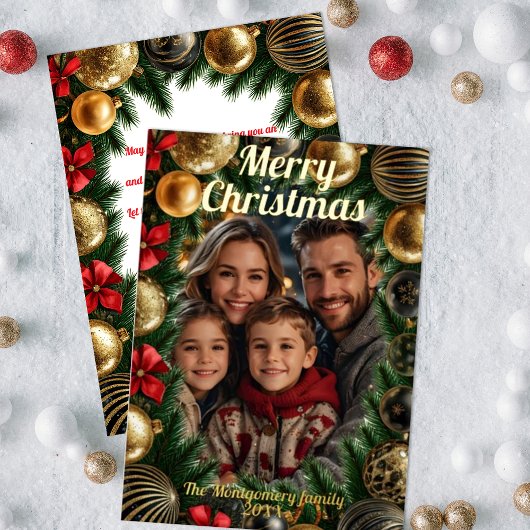 ゴールデンバウブルズパインブランズホリデーリース写真 箔シーズンカード