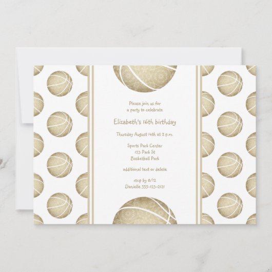 ゴールデンバスケットボール模様スポーツパーティー 招待状 (正面)