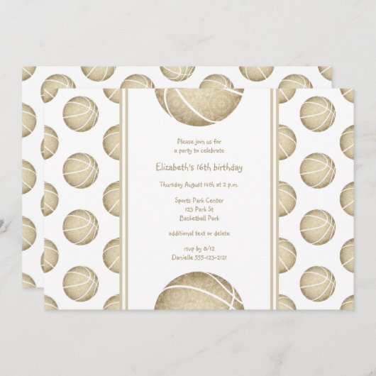 ゴールデンバスケットボール模様スポーツパーティー 招待状 (正面/裏面)