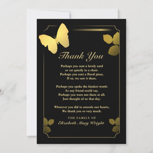 ゴールデンバタフライありがとう写真同情カード サンキューカード (裏面)