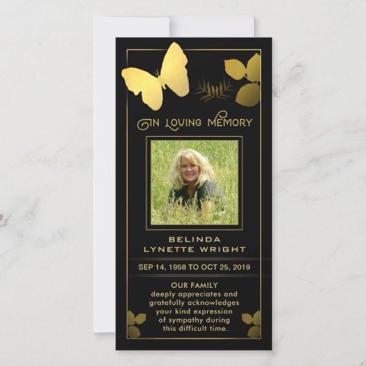 ゴールデンバタフライありがとう写真同情カード サンキューカード (正面)