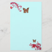 ゴールデンバタフライとレッドベリー ティールブルーの花 便箋 (裏面)
