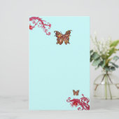 ゴールデンバタフライとレッドベリー ティールブルーの花 便箋 (スタンド正面)