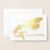 ゴールデンバタフライオンフラワーフレンド誕生日 箔カード (封筒付き正面)