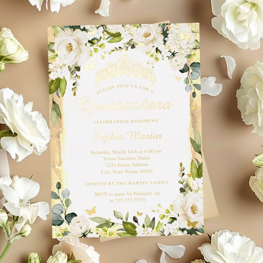 ゴールデンバタフライシャンパンフローラキンセアニェラ 箔招待状