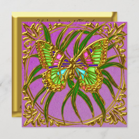 ゴールデンバタフライバースデーパーティ招待状 招待状 (正面/裏面)